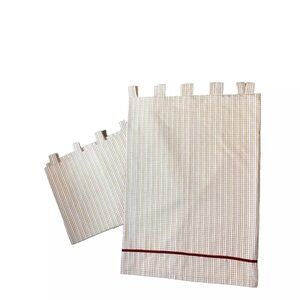 2 Tab Top Cafe Curtains Yellow Red Plaid Panels Drapes Bordered High End Pair